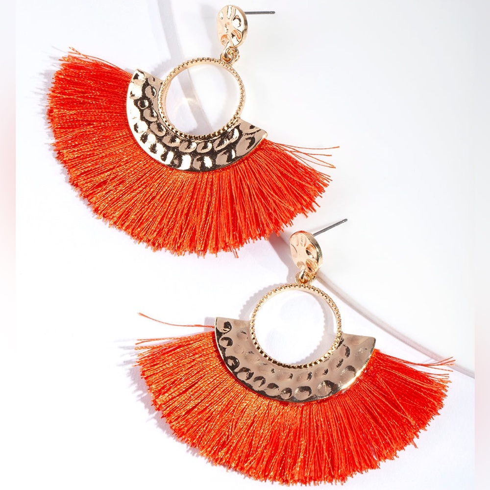 Lovisa Shiny Gold Circle Fringe Drop Earrings Burnt Orange